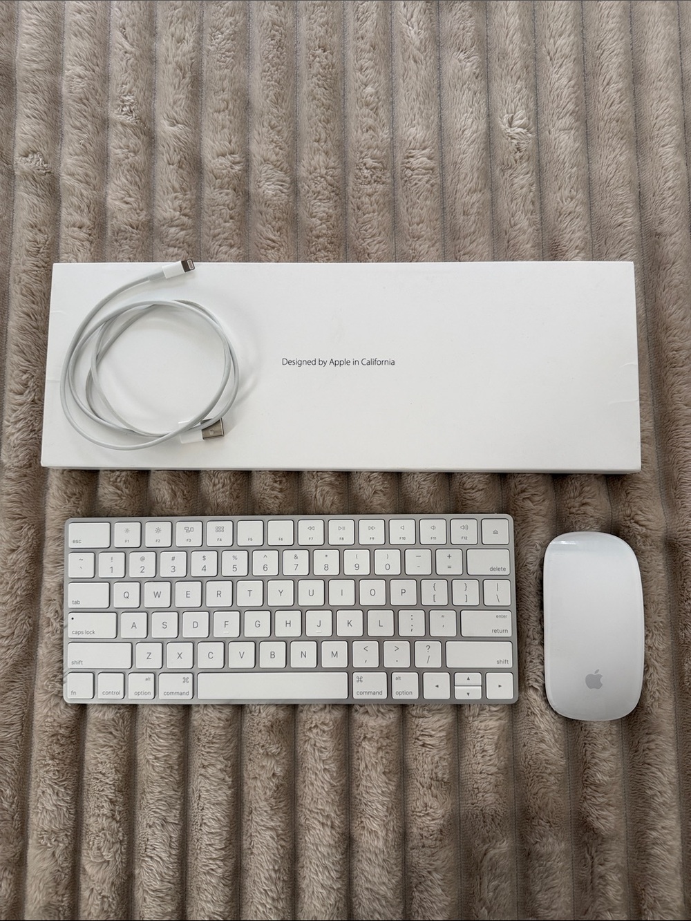 Apple White Wireless Keyboard and Magic Mouse with Charging Cable